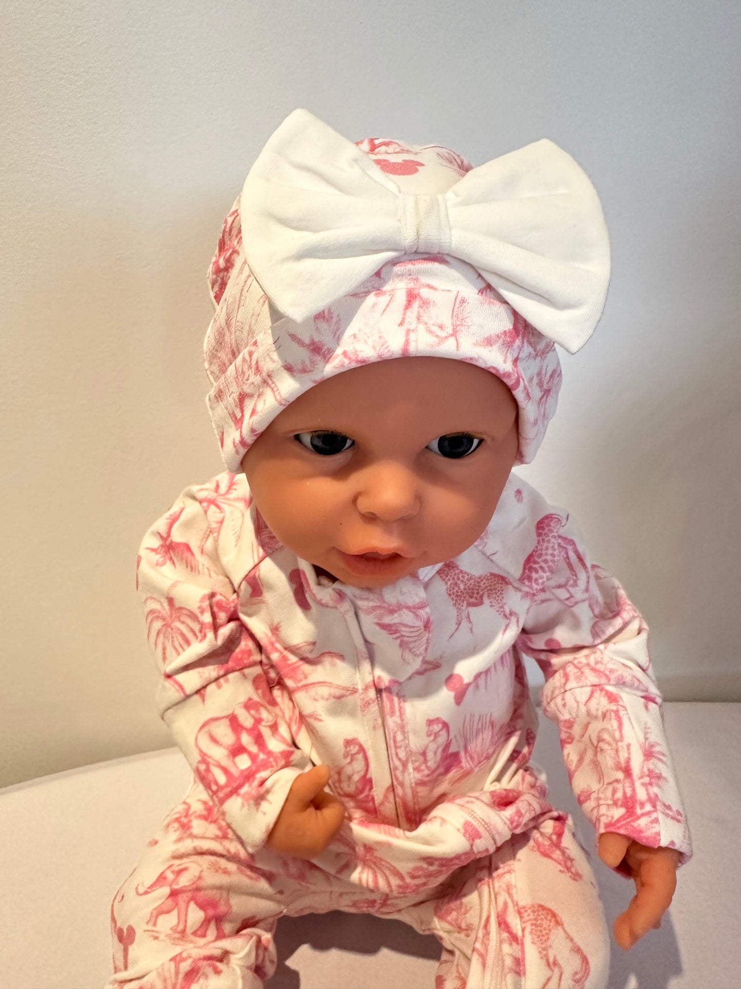 Pink Toile Safari Newborn Hat Pink
