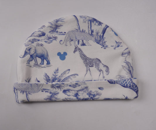 Toile Safari Newborn Hat Blue